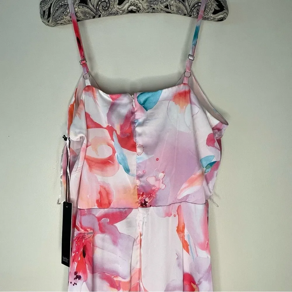 Nicole Miller Floral Dress Maxi Slip Long Sleeveless Satin Silky New Pink Small - Picture 7 of 14